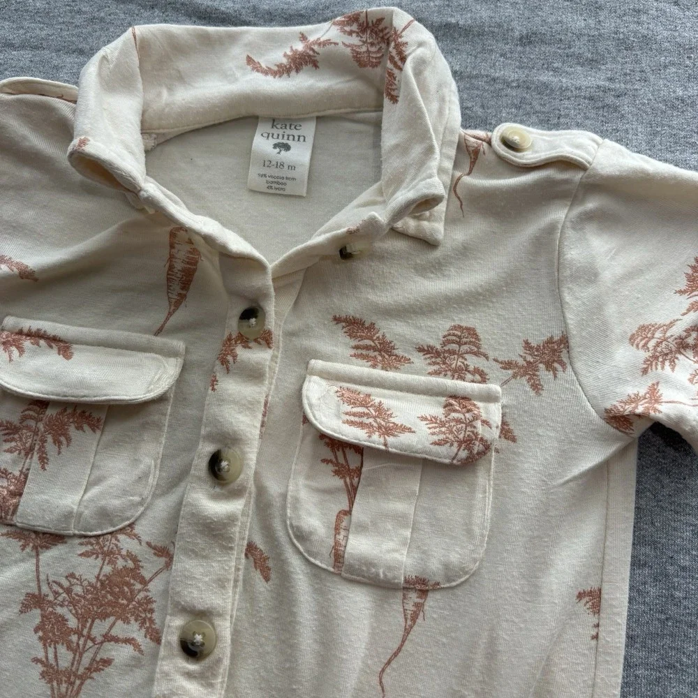 Boutique Kate Quinn Camp Shirt Button Down Carrot Line Art Organic Cotton 12-18M